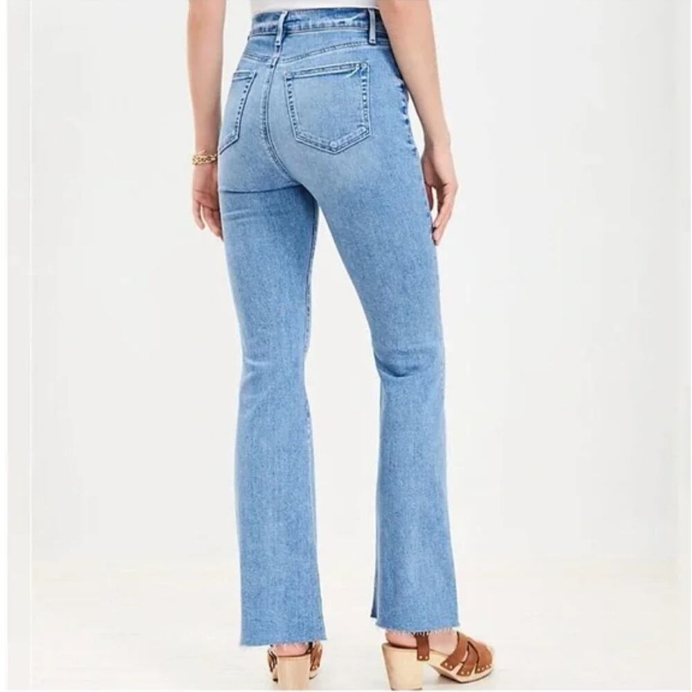 LOFT Petite High Rise Slim Flare Jeans Light Wash Frayed Raw Hem 34/ 18 - Picture 2 of 15